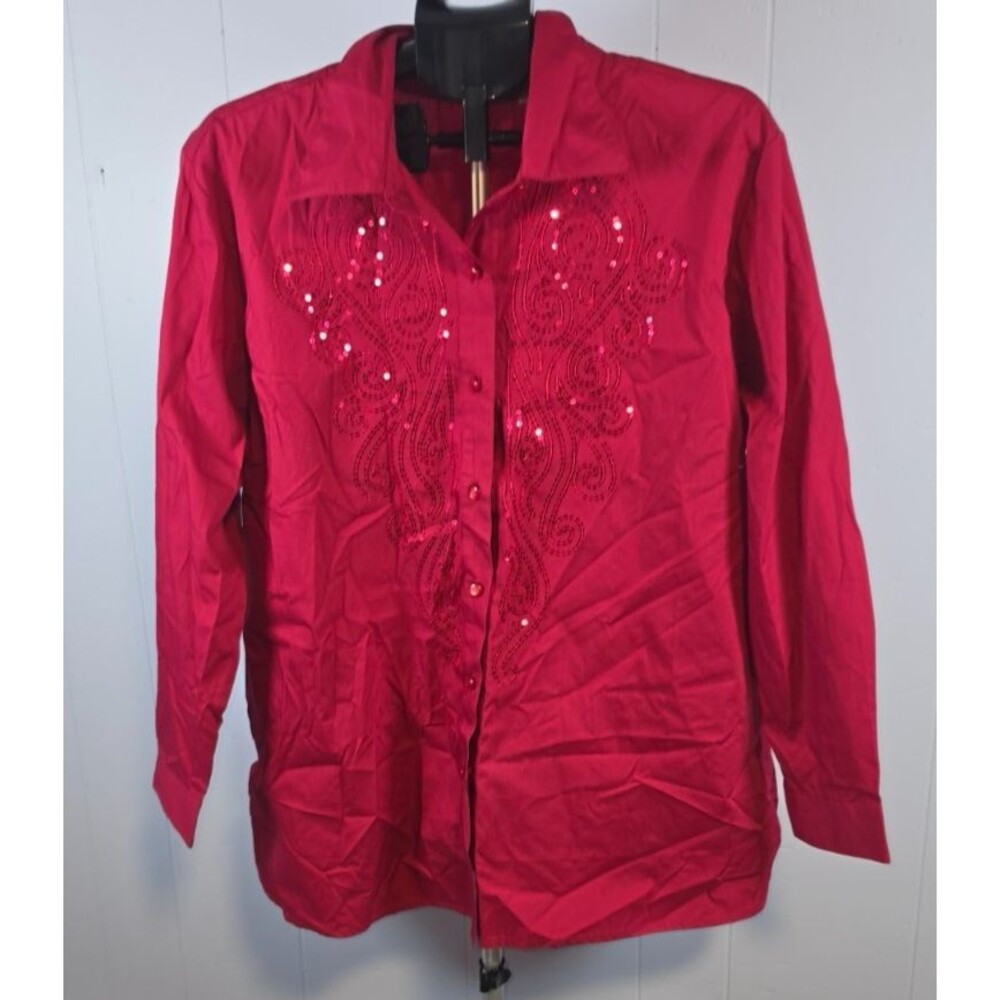 Bob Mackie Wearable Art New With Tags Sequin Button Front Shirt Size 1X
